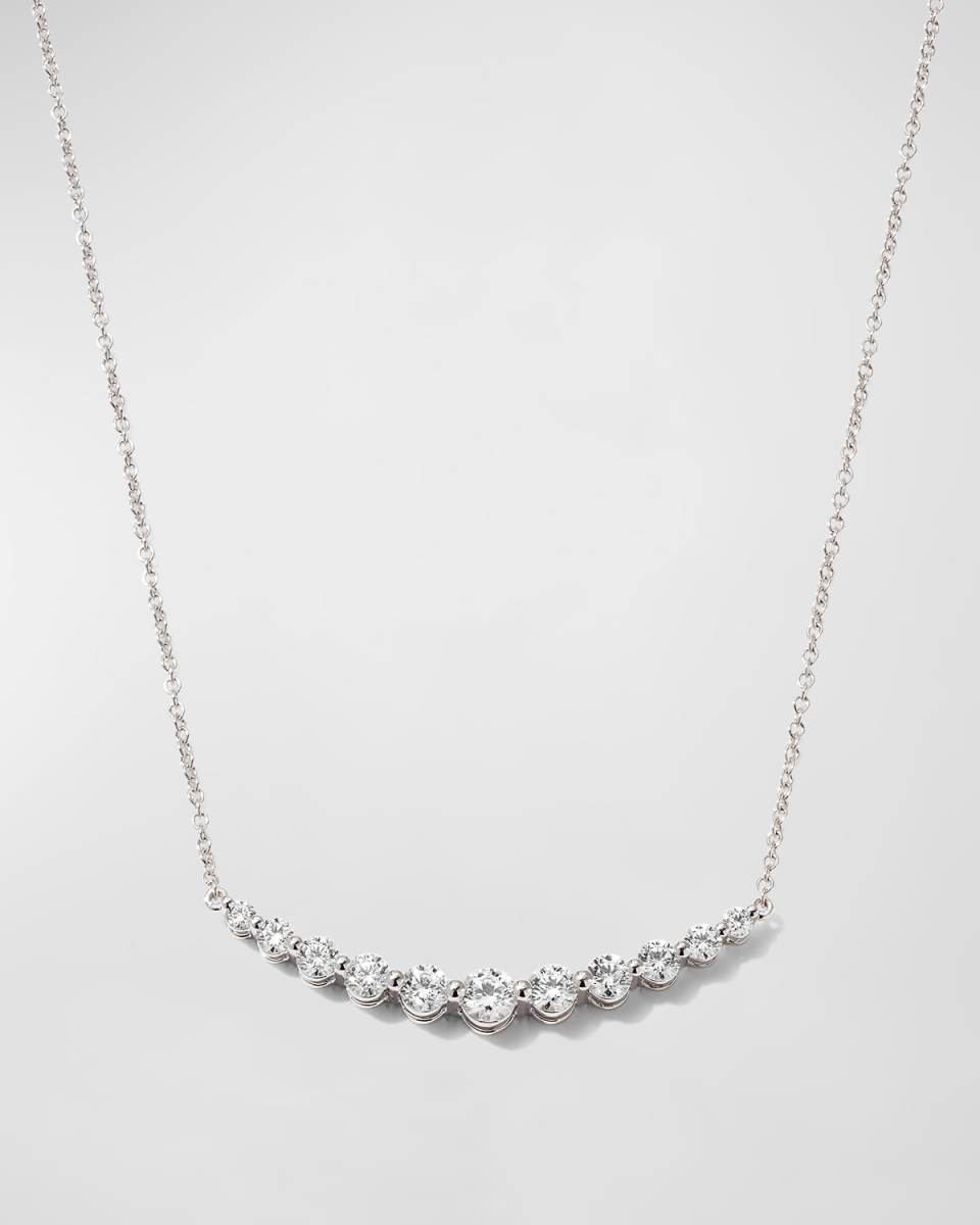 18k White Gold Diamond Curved Bar Pendant Necklace, 16-18"L, 1.07tcw